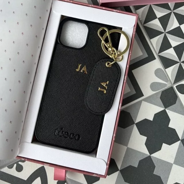 Black Monogrammed Saffiano Leather iphone 13 Pro Case