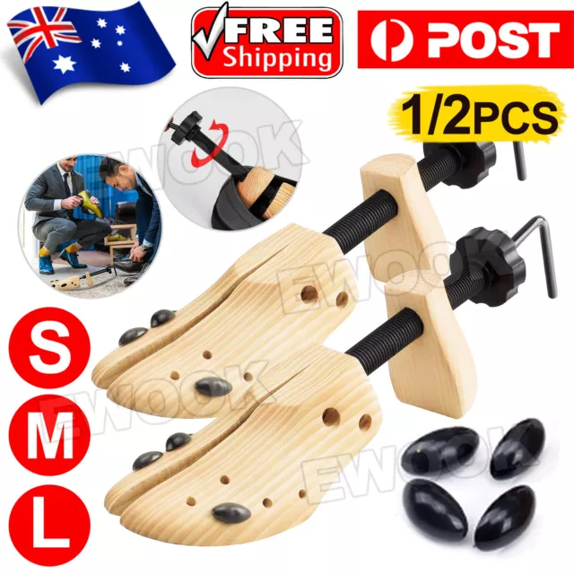 2 Way Timber Wooden Shoe Stretcher Adjustable Unisex Shaper Expander Plugs AU