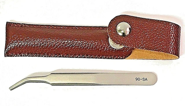 Pinzas para hobby/artesanales 12 cm de acero inoxidable cepillado curvas en estuche protector