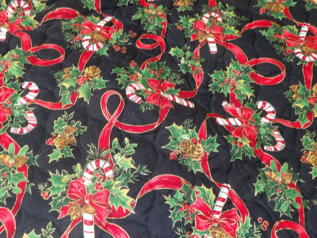 Double Sided Pre-Quilted Joan Messmore Candy Cane Christmas Cotton Fabric 1/2YD
