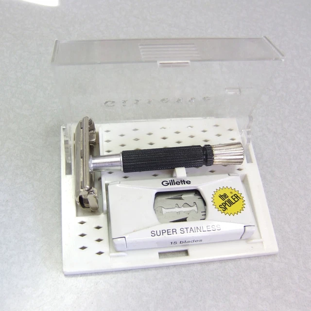 Vintage Black 1966 Gillette Super Speed TTO DE Safety Razor Set in Case - Clean