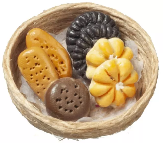 Dolls House Cookies Biscuits in Woven Basket 1:12 Kitchen Shop Bakery Accessory