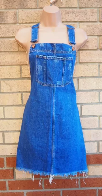 Mini Abito Denim Blu River Island Jeans Dungarees Pinafore Shift 8 10 S
