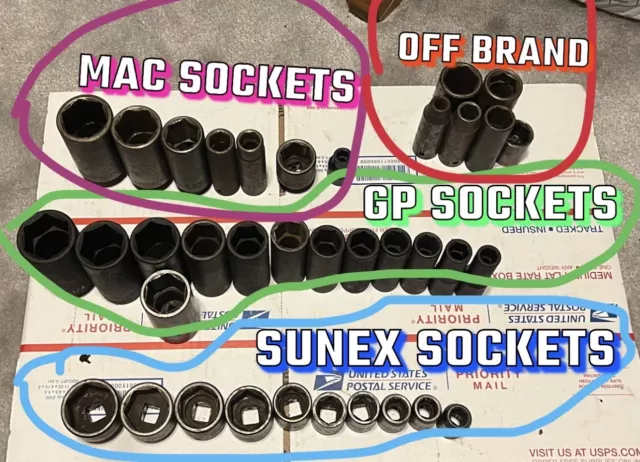 1/2 drive deep and shallow sockets SAE MAC tools sunex GP mix