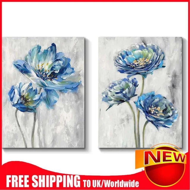 Hazlo tú mismo Pintado a mano 2 paneles pintura por números lona al óleo imágenes flores kit artesanal