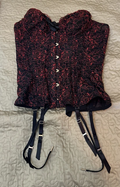 SAVAGE X FENTY Red Black Lace Renaissance Corset Womens Size L $19.50