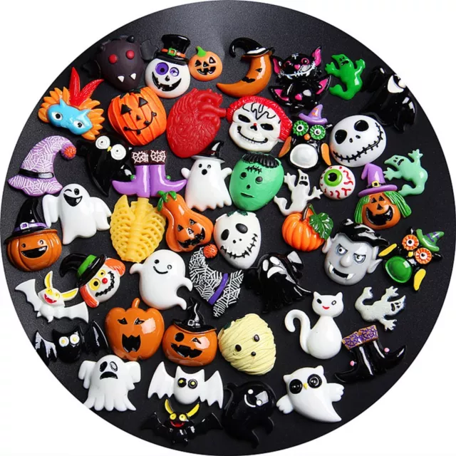 20 Assorted Halloween Ghost Skull Cabochons Flatback Charms Embellishments Craft