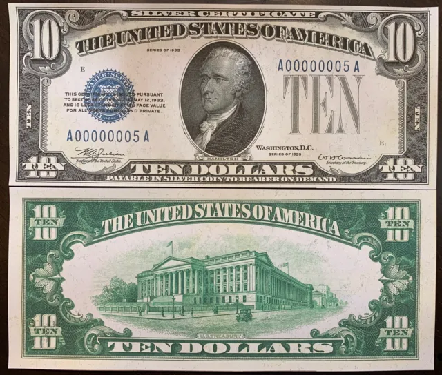 Reproduction USA RARE $10 Bill 1933 Silver Certificate Copy USA Currency