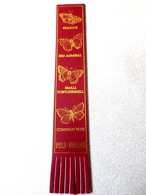Leather BOOKMARK BUTTERFLIES Pili-Palas Anglesey Wales Burgundy Unused