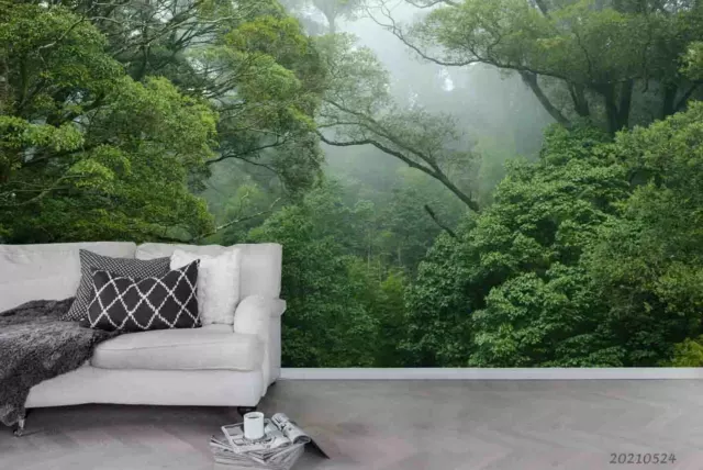 3D Nature Forest Green Trees Fog Wallpaper Wall Murals Removable Wallpaper 533