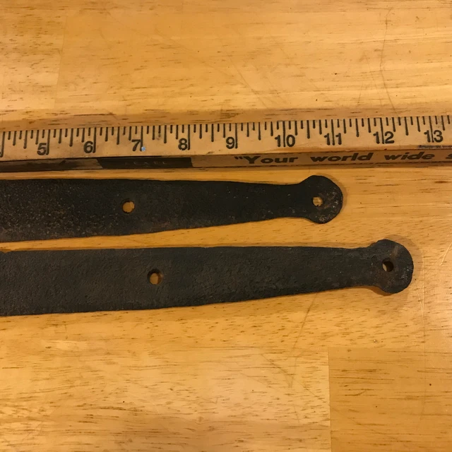 Antique Barn Strap Hinges Hand Hammered Wrought Iron  Approximately 11” - 13” 3