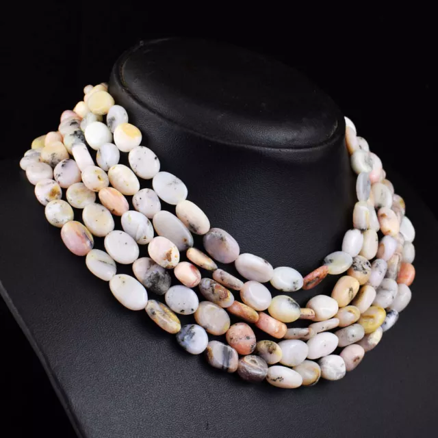 618 Cts Natural 5 Strand Pink Australian Opal Beads Necklace Jewelry JK 03E372