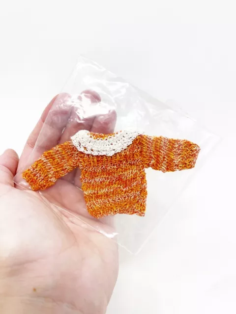 Dollhouse Miniature Sweater Orange With Collar Artisan Handknit 1:12 Scale OOAK
