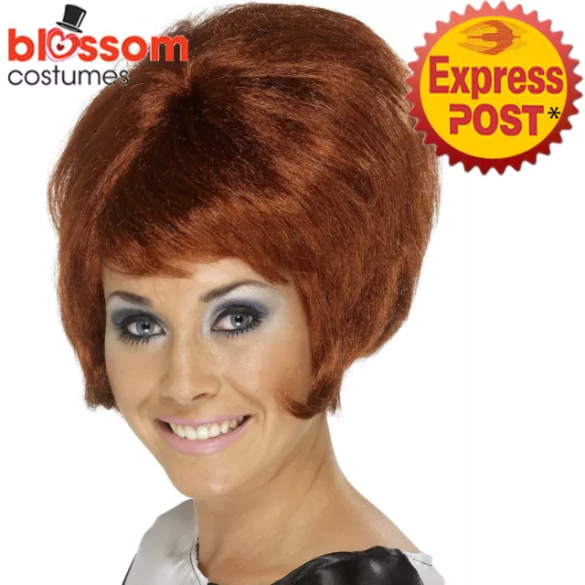 W464 Womens 60's Beehive Wig Auburn Short Mod Flick Cilla Costume Accessories