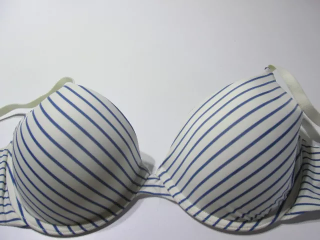 Gilligan OMalley Bra Size 34C White/Blue Underwired Lined Adjustable Striped