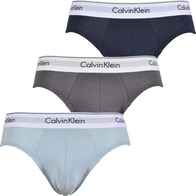 Slip da uomo moderni elasticizzati in cotone Calvin Klein confezione da 3, cielo/grigio/cobalto