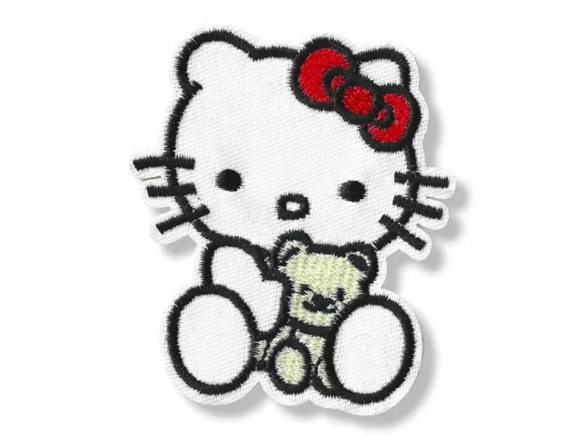 1 Patch Hello Kitty Katze 8,0x6,7cm gestickter Aufnäher Bügelbild Applikation