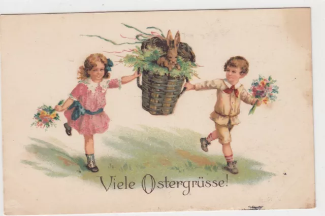 Viele Ostergrüße Künstler-AK 1916 Mädchen Junge Osterhase Ostern Easter 1703165