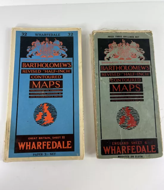 Bartholomews Revised Half Inch Contoured Maps Great Britain Wharfedale Lot Of 2