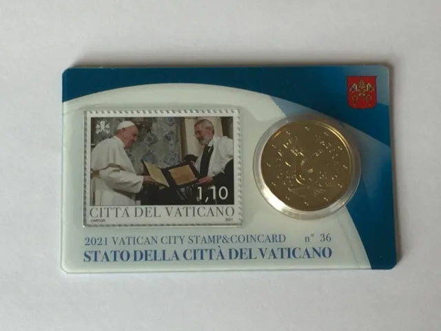 A  Saisir  Coincard  Vatican  Annee  2021  N°36  Piece  50 Ct + Timbre  1,10€