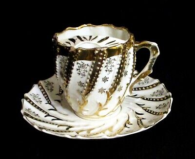 Vintage Ornate Mustache Cup & Saucer - Heavy Gold Trim & Accents