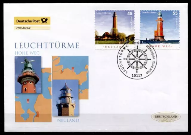 Leuchttürme: Neuland, Behrensdorf, Hohe Weg, Außenweser. FDC.Berlin. BRD 2006