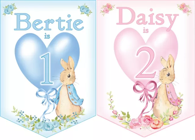 Personalised Peter Rabbit Birthday Bunting,Banner,Blue or Pink - Any Age