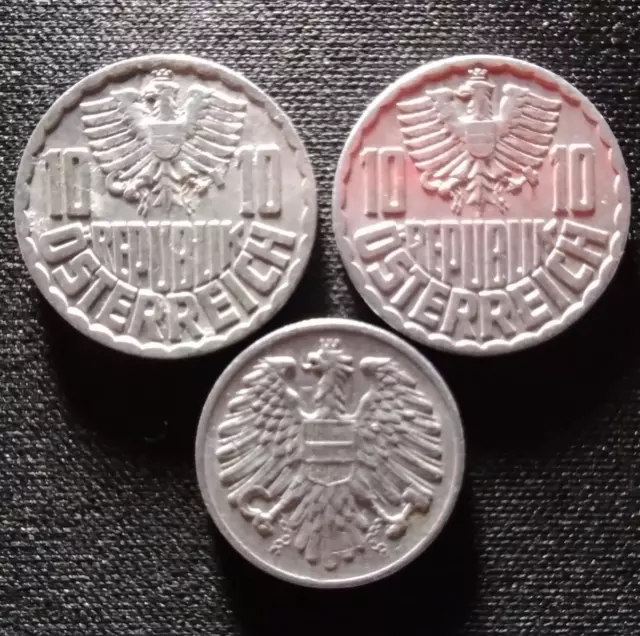 1955 AUSTRIA 10 Groschen and 1957 2 Groschen (3 Coins) Combined Shipping!
