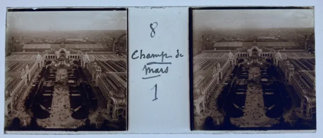 PARIS 1900 EXPO UNIVERSELLE CHAMP DE MARS PLAQUE VERRE 45x107 STEREOSCOPIQUE