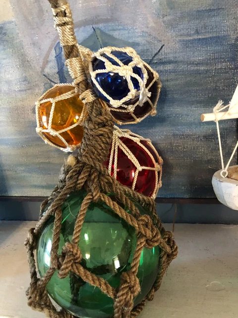 5 Japanese Glass Fish Floats Various Sizes and Colors 5", 4", 3", 2"