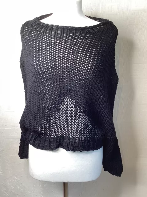 Isabel Benenato Jumper black Sweater Open Knit Cotton size IT 40 UK S grunge