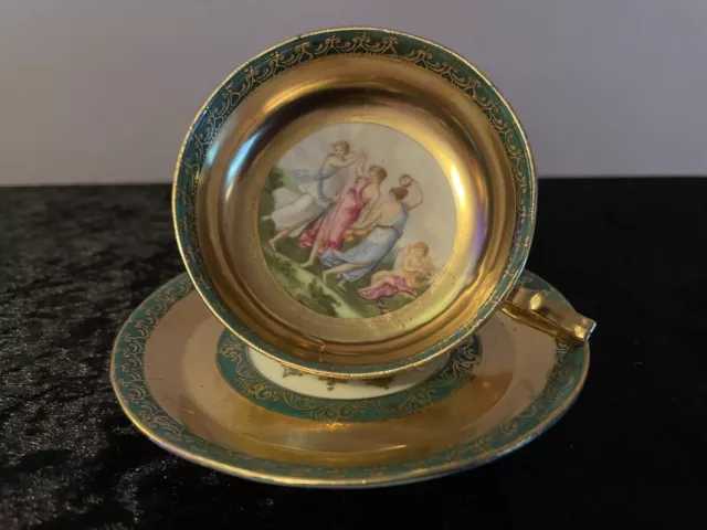 Royal Vienna Porcelain Pedestal Cup & Saucer  ( Beehive )