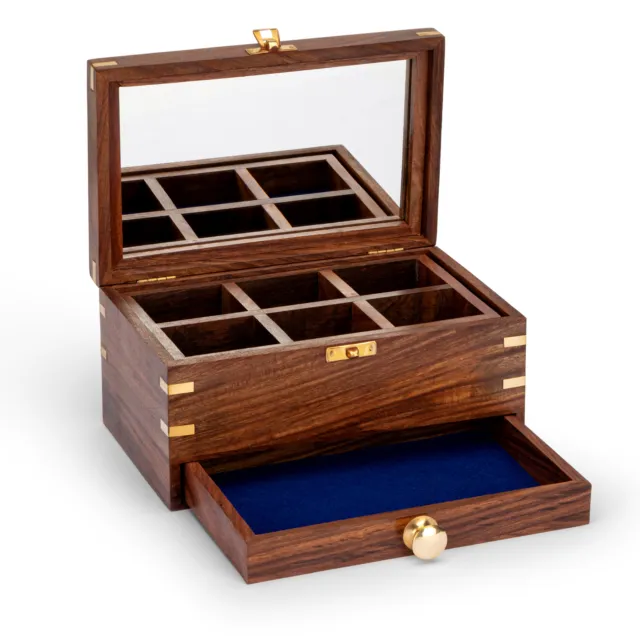 Scatola per gioielli Maritim in legno e ottone oro 22x11,5x14 cm scatola per gioielli