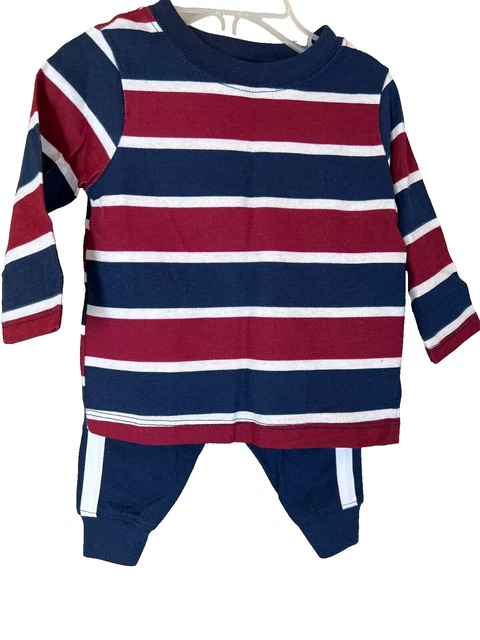 Boys Baby Infant 0-3 Months Long Sleeve Pants Set Burgundy Blue White Garanimals