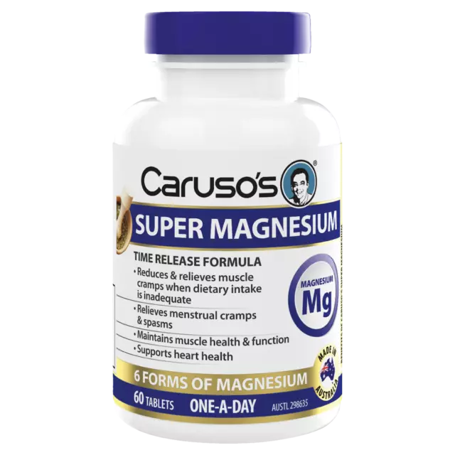 Caruso's Super Magnesium 60 Tablets 300mg Muscular Muscle Cramps Health Carusos