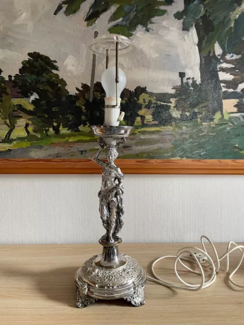 Antiker figürlicher Lampenfuß versilbert Tischlampe Historismus Jugendstil