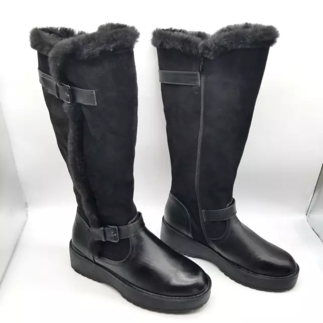 Wanted Women’s Round Toe Fur Trim Leather Knee High Boots Black Size 7.5