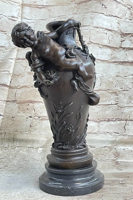 Art Déco Victoriano Estilo Bebé Ángel Querubines Florero Bronce Estatua Oferta