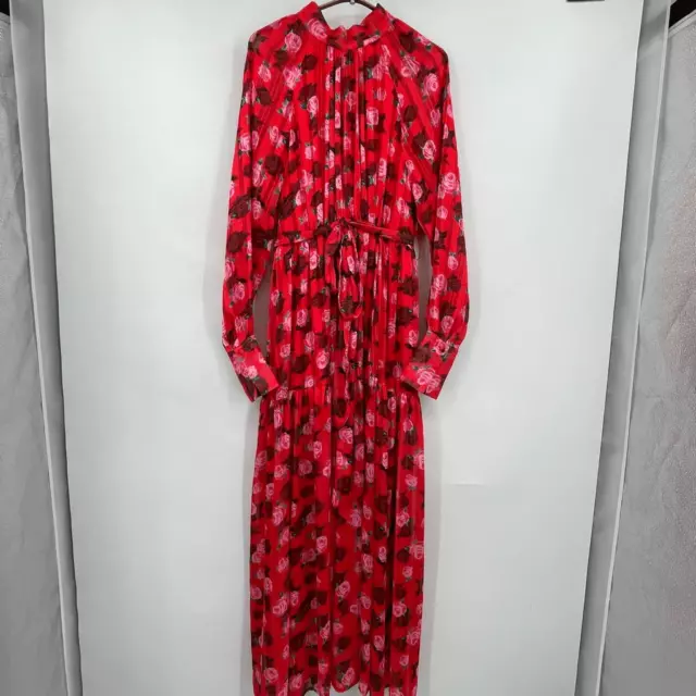 Urban Revivo Red Long Sleeve Floral Print Belted Maxi Chiffon Maxi Dress Size 6