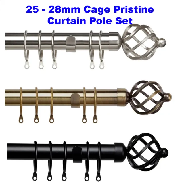 Speedy Pristine CAGE Extendable Curtain Pole Set 25-28mm Diameter with Rings New