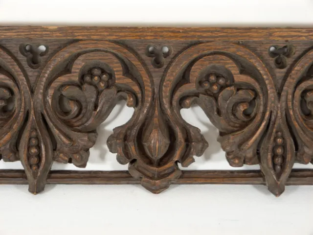 Antique Hand Carved Oak Architectural Salvage Trim Piece Floral Seed Pod 24 x 6" 2