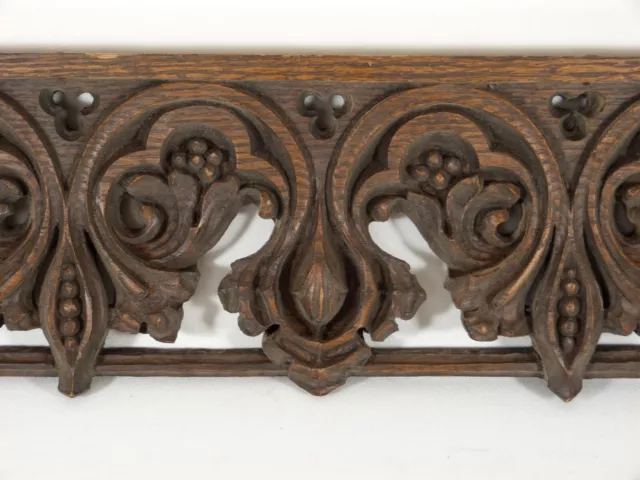 Antique Hand Carved Oak Architectural Salvage Trim Piece Floral Seed Pod 24 x 6" 2