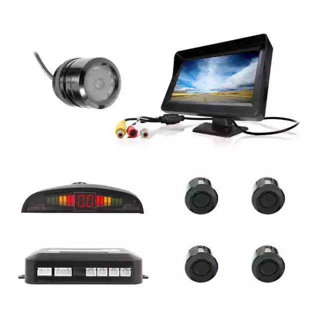 Kit Parcheggio Con Monitor 4,3" Telecamera Retromarcia Incasso 9 Led E Sensori