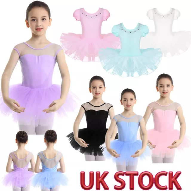 UK Girl Rhinestones Ballet Dance Tutu Dress Ballerina Leotard Dancewear Costumes