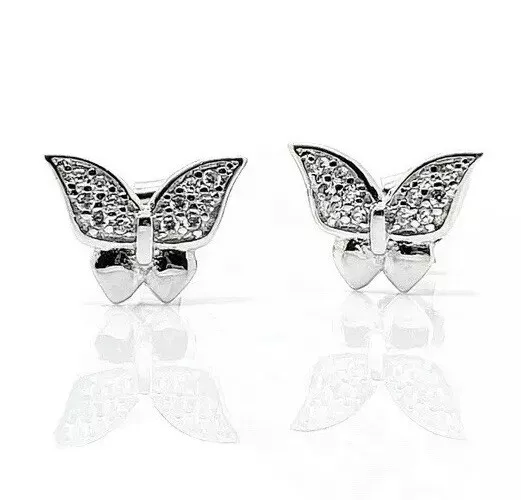 Boucles d'oreilles papillon finition or blanc créées diamant boîte cadeau bijoux Royaume-Uni