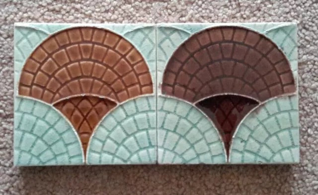 Pair of Victorian Majolica Tiles 2