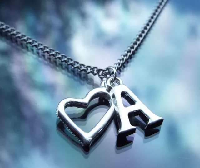 Initial Heart Pendant Necklace Personalised Silver Plated Letter by Hudegate