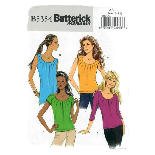 Butterick B5354 Sewing Pattern Misses' Loose-fitting Pullover Top Size 6-8-10-12