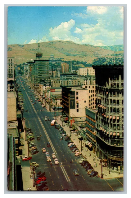 Postcard UT Main Street Salt Lake City Utah Vintage Standard Aerial View Card