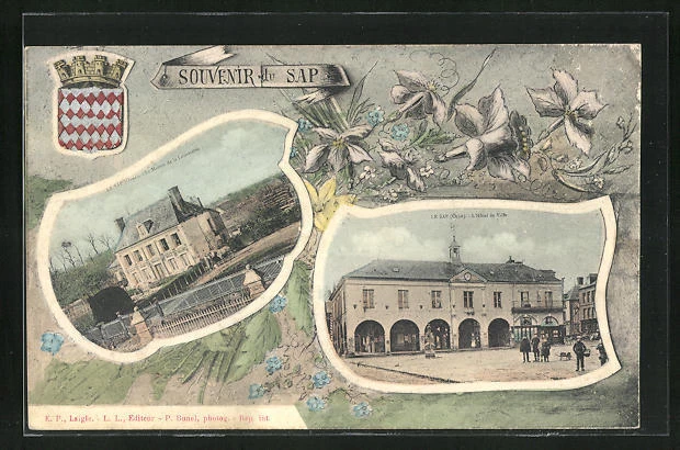 CPA Le Sap, L´Hotel de Ville, Le Manoir de la Louvetière 1908